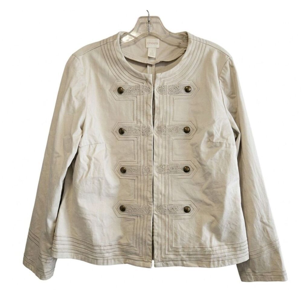 CHICO'S Soutache Beige Military Jacket Size 1 Medium